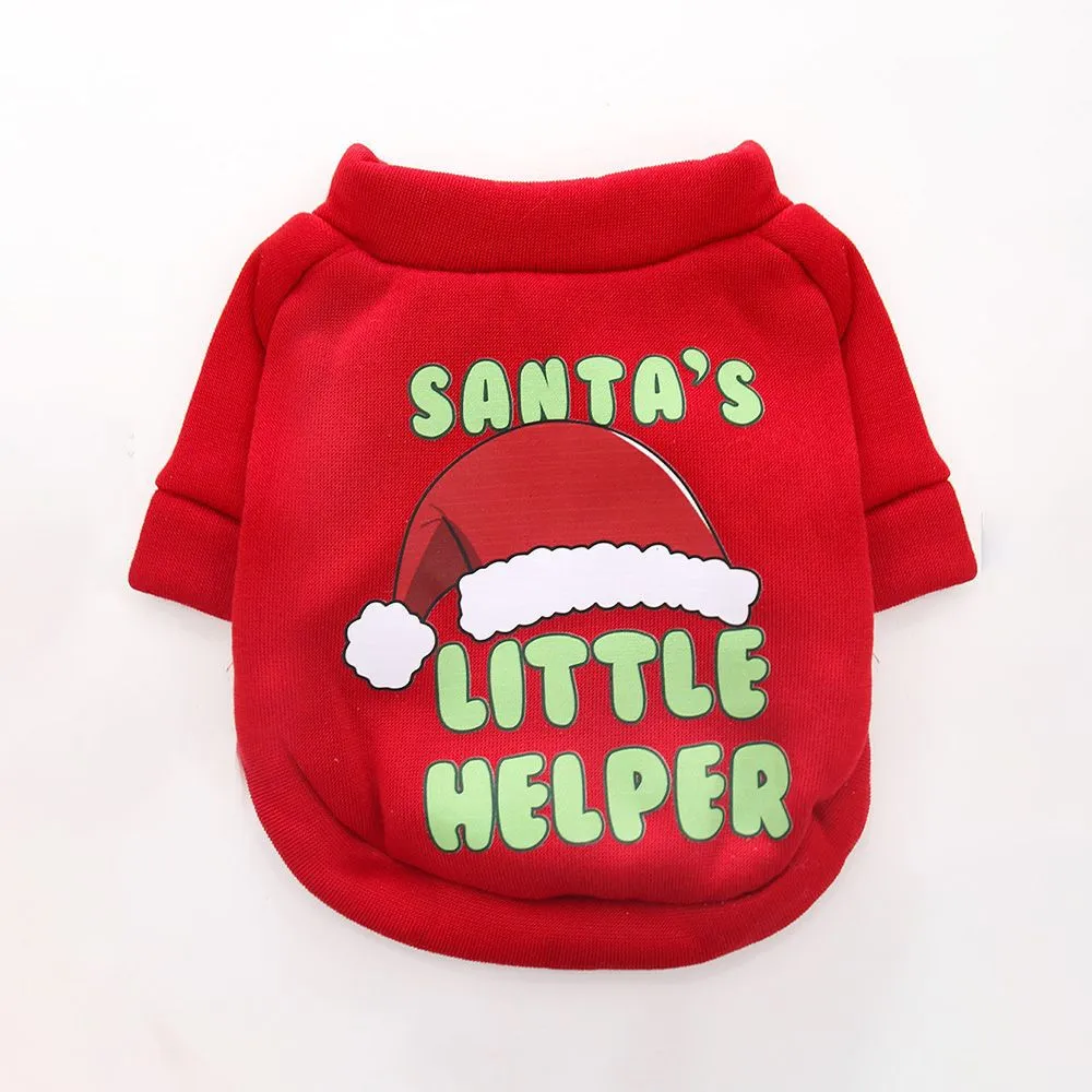 Warm-keeping And Cold-proof Fleece-lined Pet Crew Neck Sweater - Christmas Hat