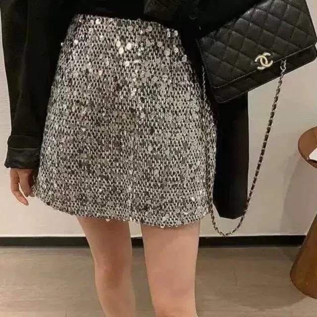 Women's Fashionable Beaded High Waisted Sheath Skirt Silver - Shop at LoveMi