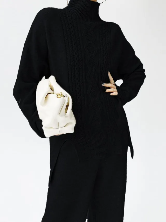 Idle Style Fashionable Set That Makes You Look Younger Women's Turtleneck Knitting Sweater Black - Shop at LoveMi