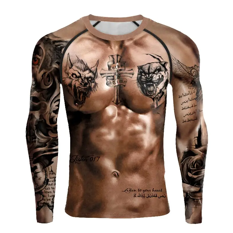 3D Muscle Digital Printed Round Neck Long Sleeve T-shirt