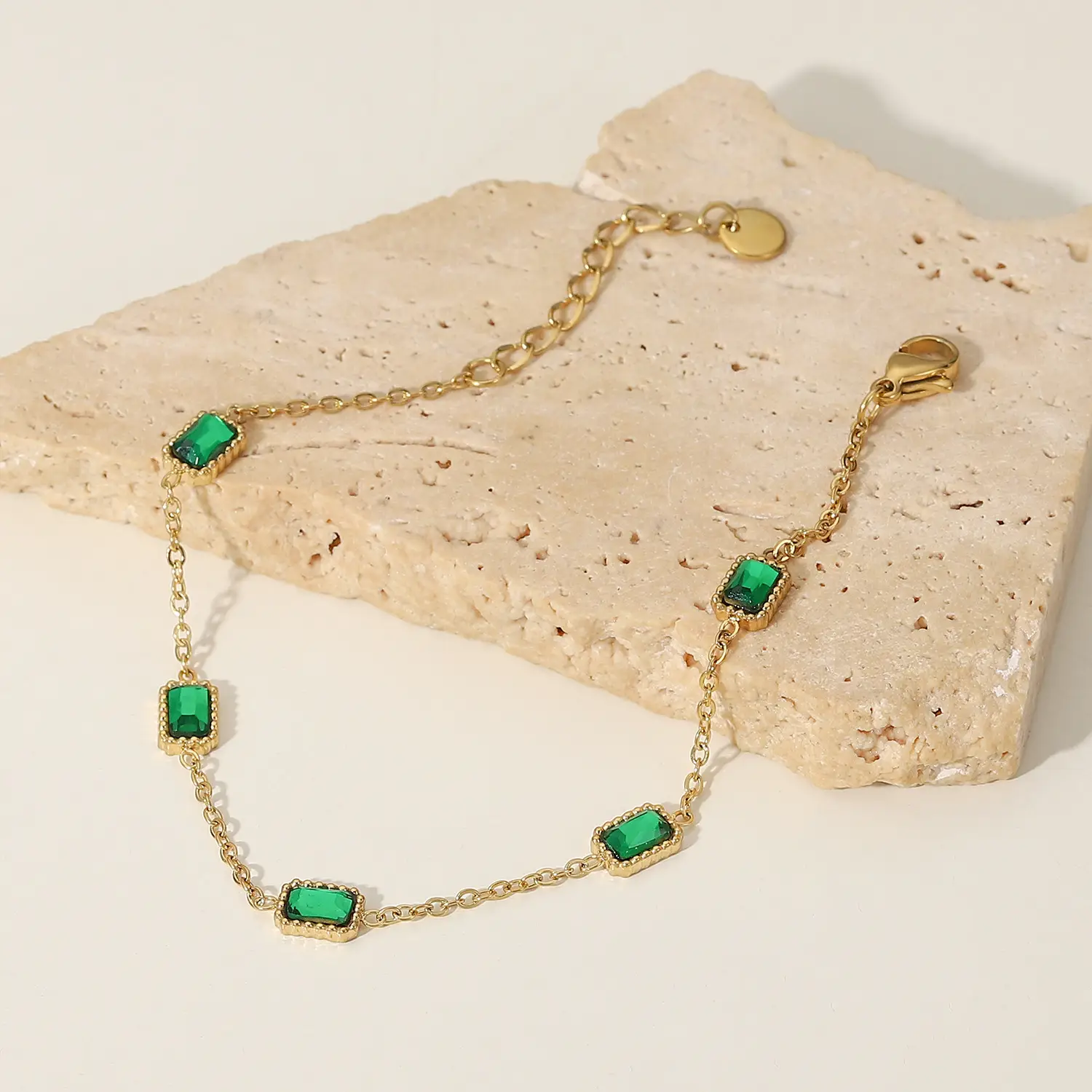 Women's Fashion Square Green Zircon Bracelet
