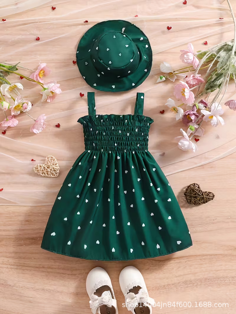 Girls Printed Sleeveless Dress Princess Hat