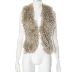 Sexy Bare Back Fur Collar Halter Vest - Khaki - View 1