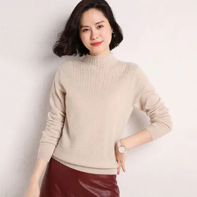 Women's Long sleeved Pullover Slim Fit Slimming Apricot - Shop at LoveMi