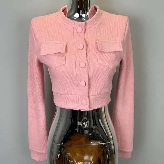 Women's Fashion Long Sleeve Knit Crop Top Pink - Shop at LoveMi