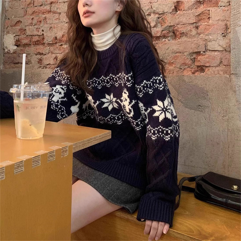 Korean Retro Christmas Atmosphere Silk Sweater