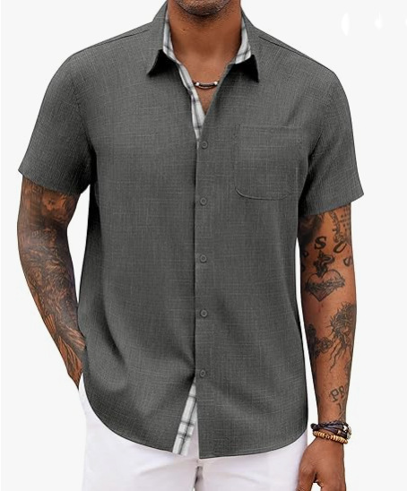 Loose-fitting Solid-color Linen Shirt For Men 16