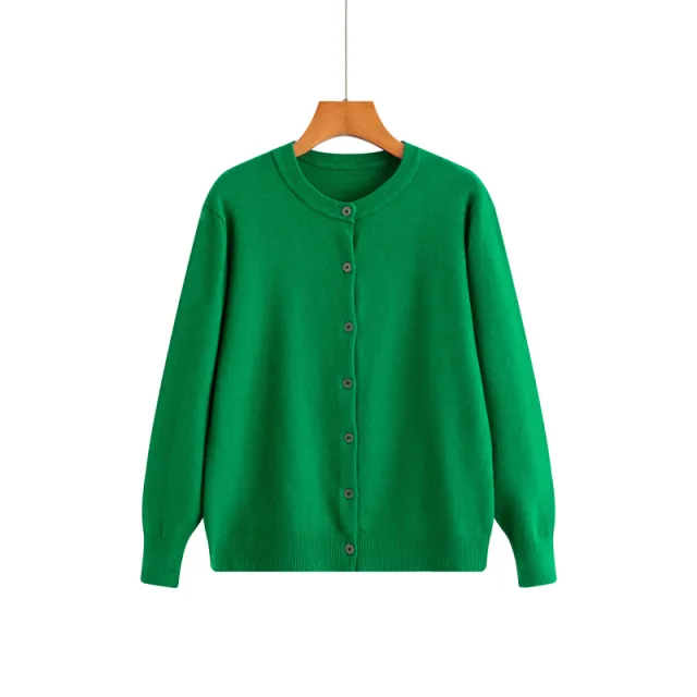 New Thin Round Neck Sweater Coat Short Outer Tops Emerald - Shop at LoveMi