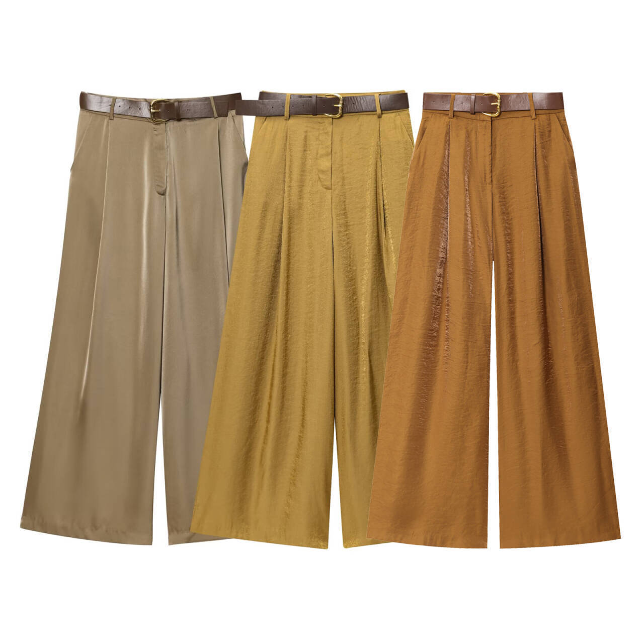 Versatile All-match Satin Casual Straight-leg Pants With A Belt