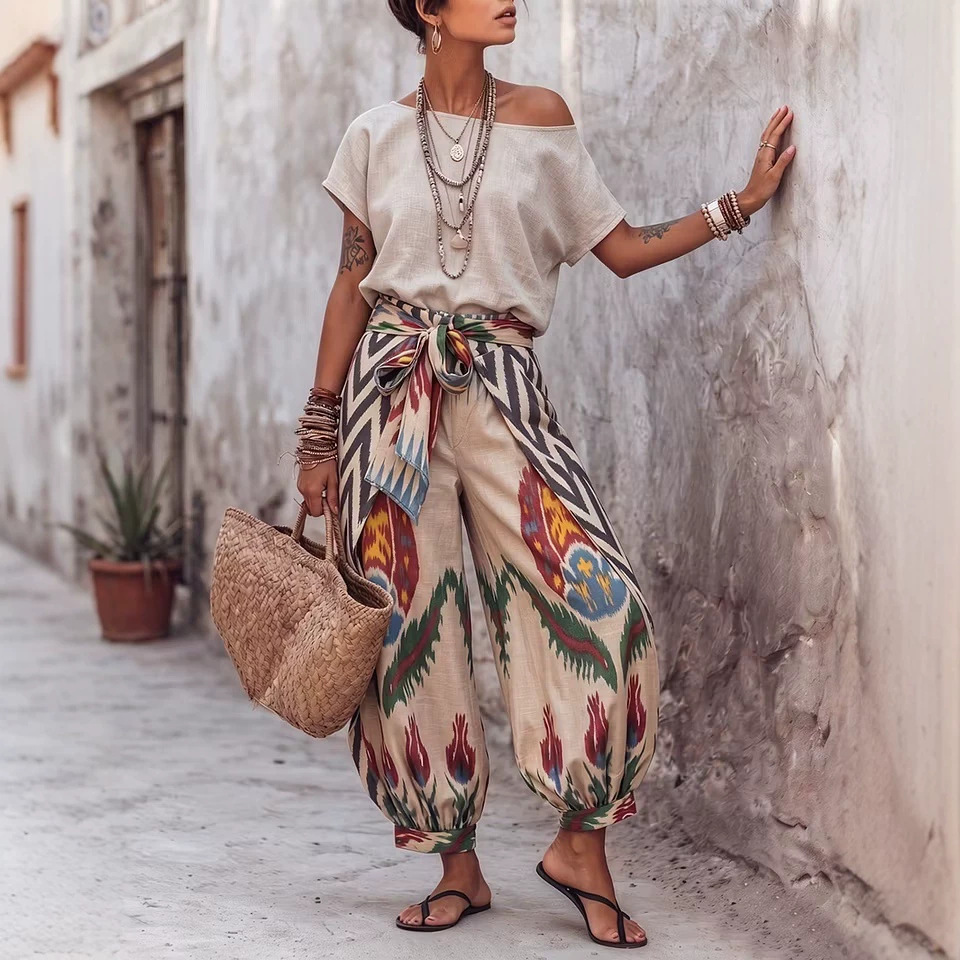 Womens Printed Top And Pants Two-piece Set