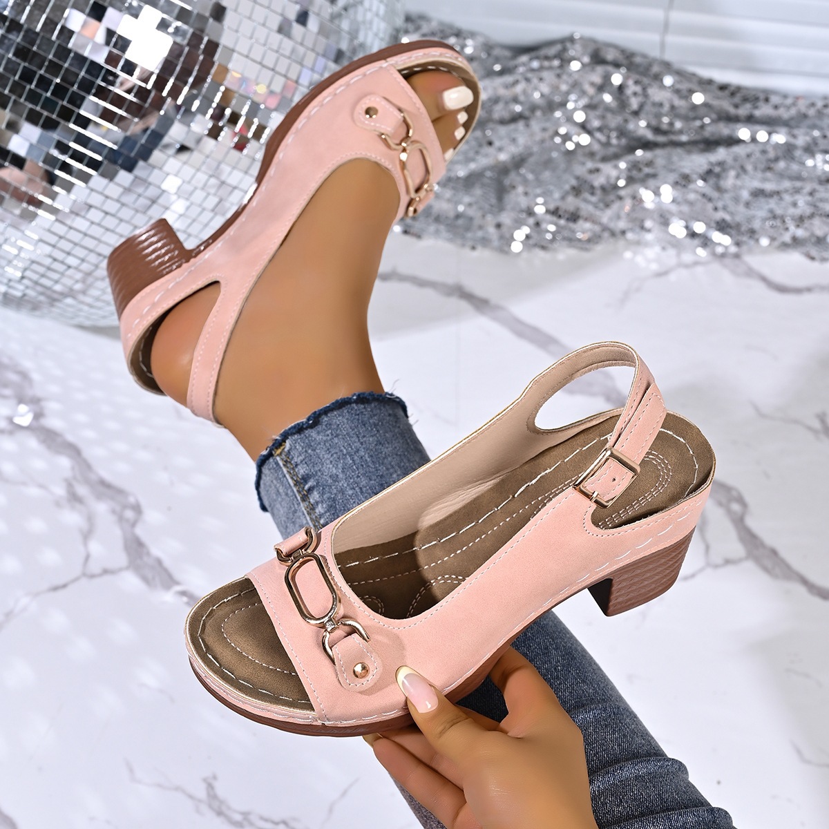 Fish-mouth Metal Chain High-heeled Sandals For Women 5