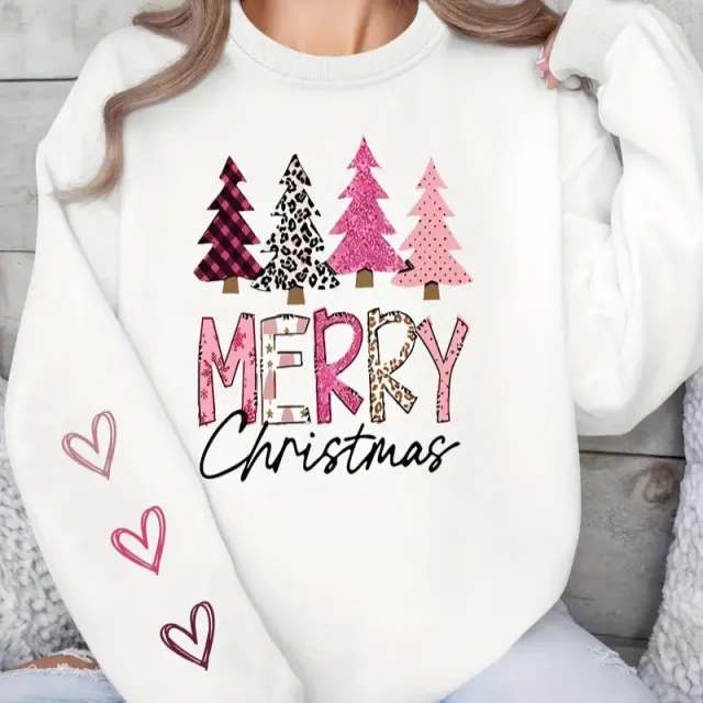 Women's Casual Printed Round Neck Long Sleeve Top White - Shop at LoveMi