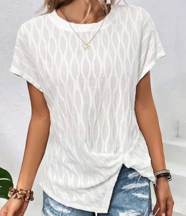 Women's Fashion Casual Loose Solid Color Crew neck Batwing Sleeve T shirt White - Shop at LoveMi
