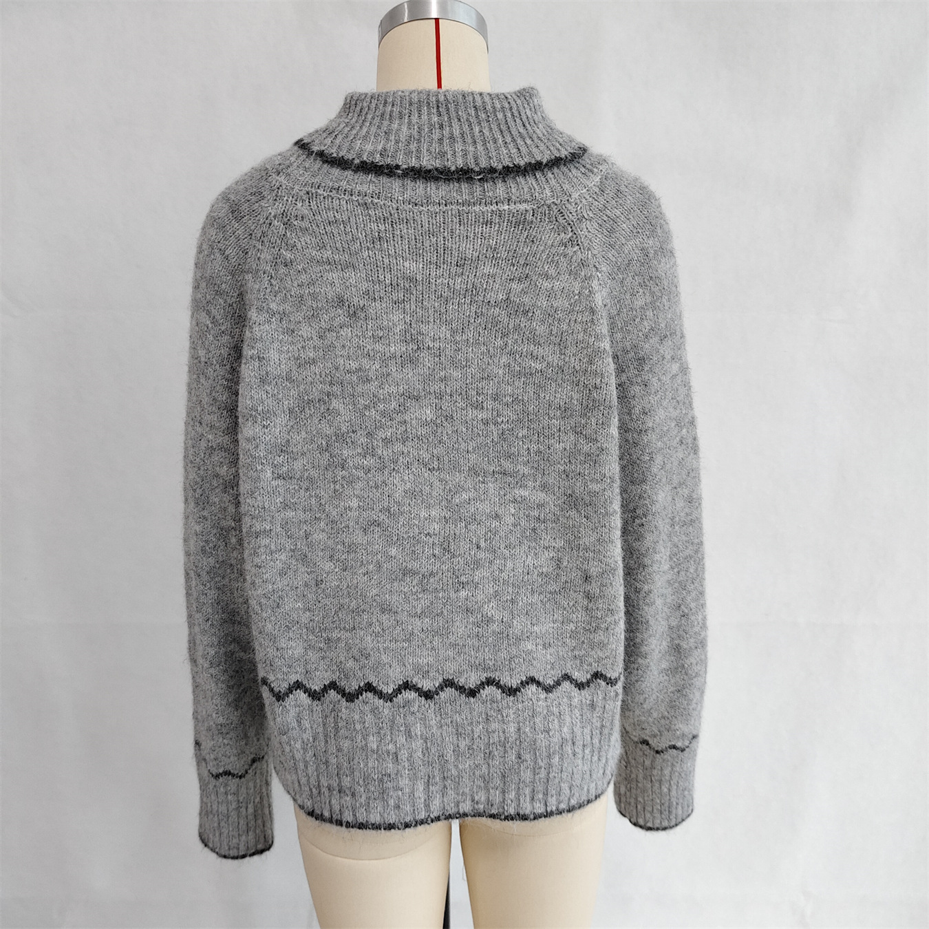 Simple Commute Half Turtleneck Lapel Contrast Color Knitted Pullover Sweater
