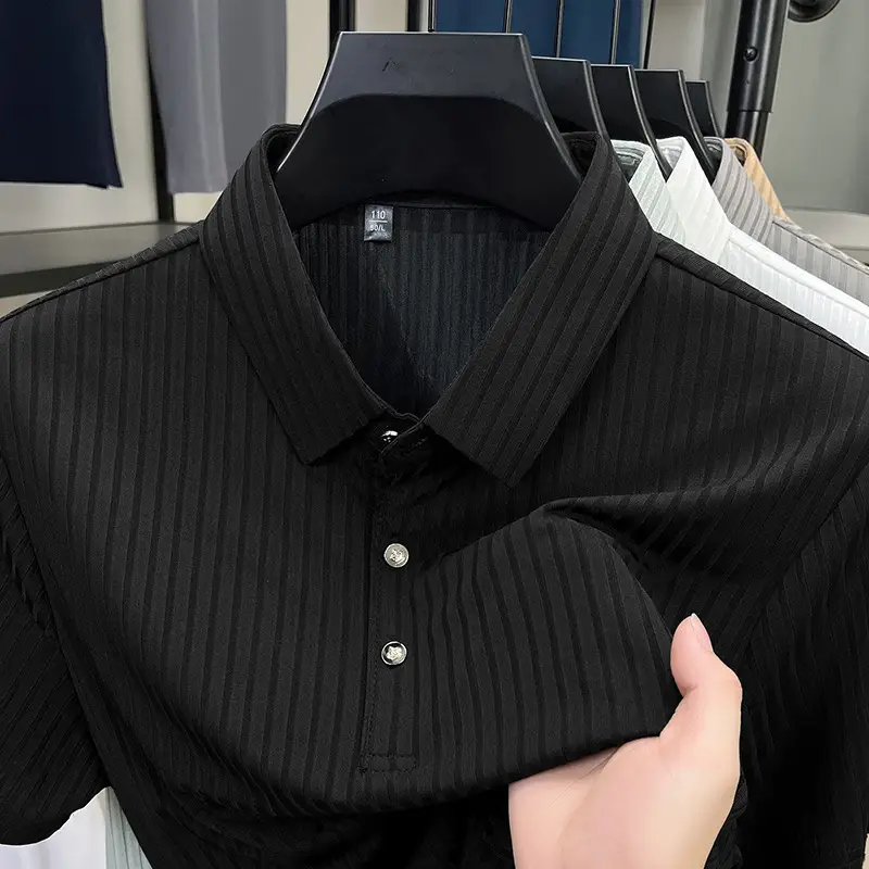 Ice Silk Cut-out Lapel Polo Shirt Men's Business Casual