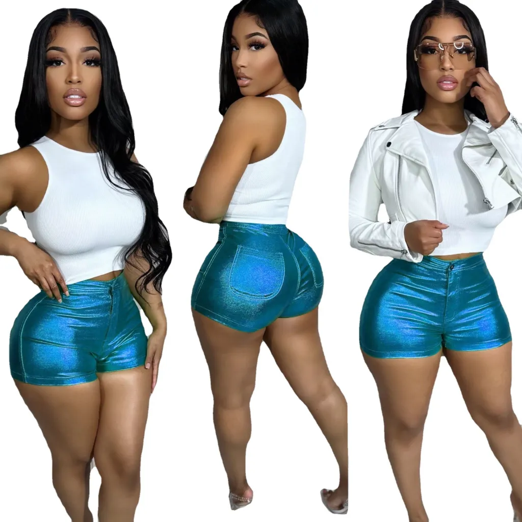 New Women's Metallic Candy-colored Shorts - Blue