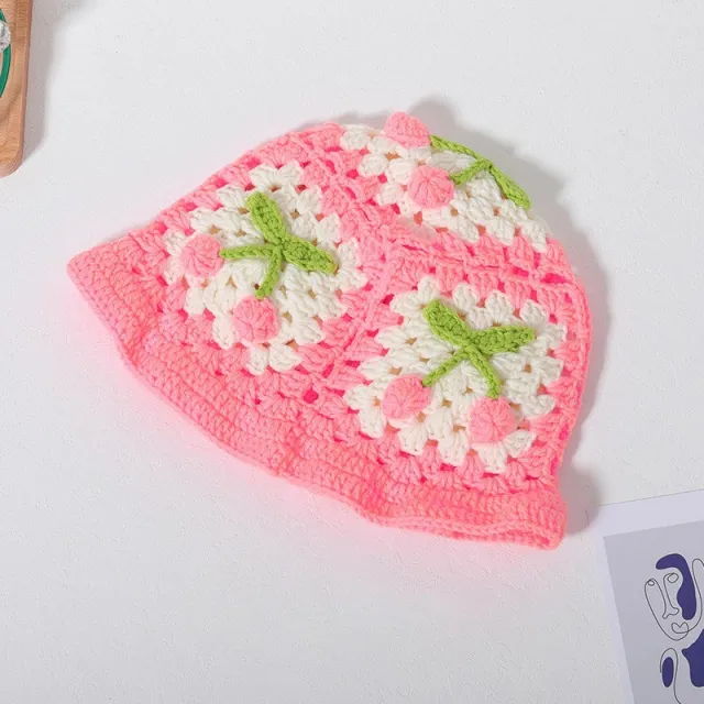 Handmade Woven Head wrapping Hat Hollow Retro Artistic Cherry Pink - Shop at LoveMi