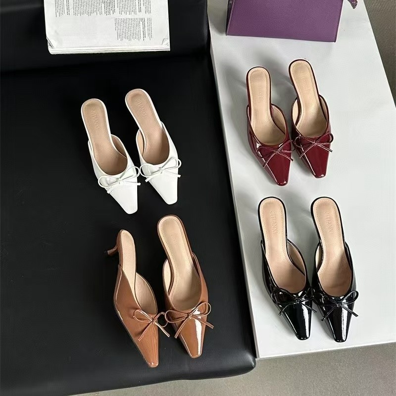 Womens Versatile Fashionable Low-Heel Bow Slippers