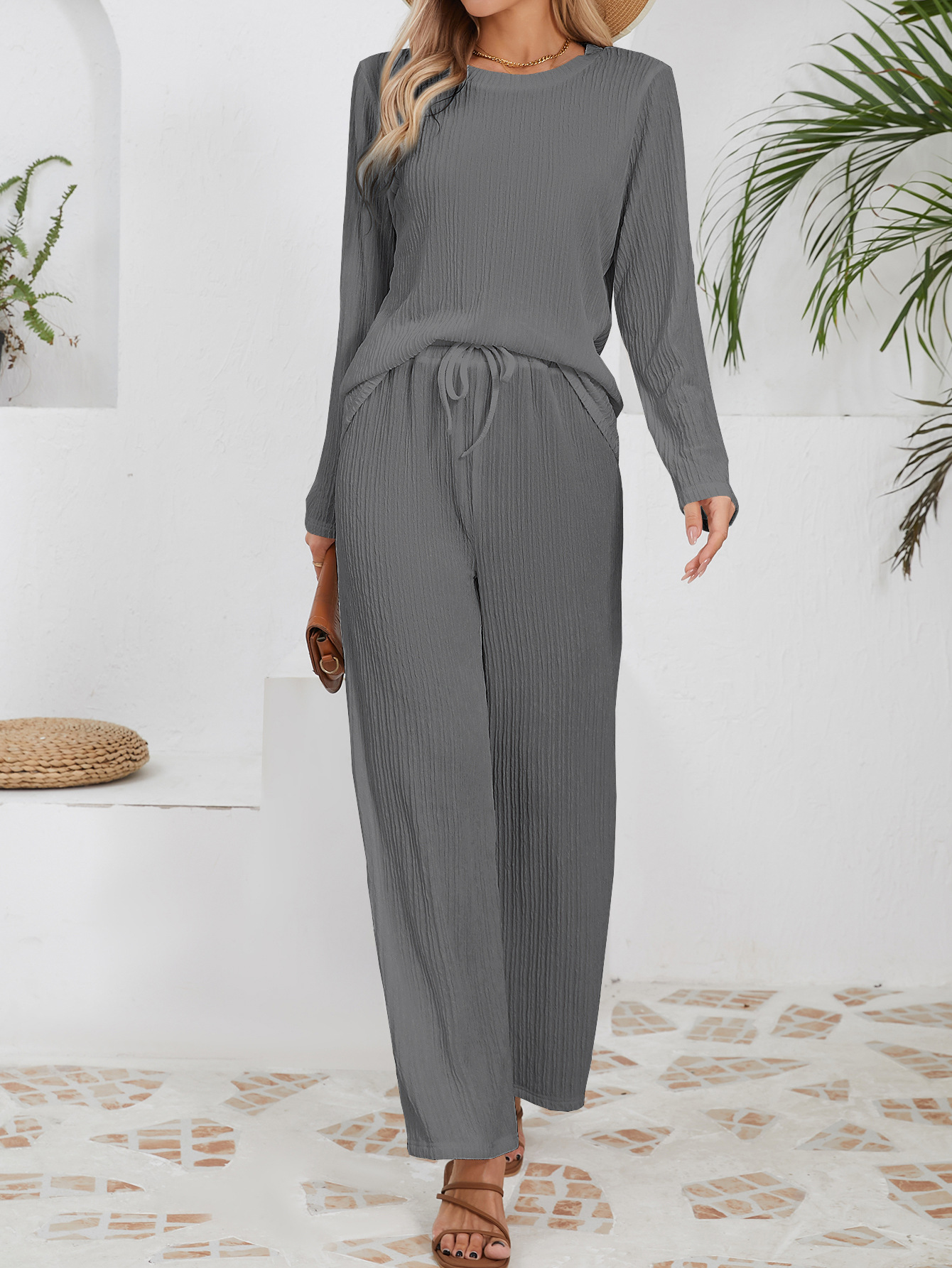 Autumn And Winter New Knitted Jacquard Long Comfort And Casual Loose Outfit Gray - Shop at LoveMi