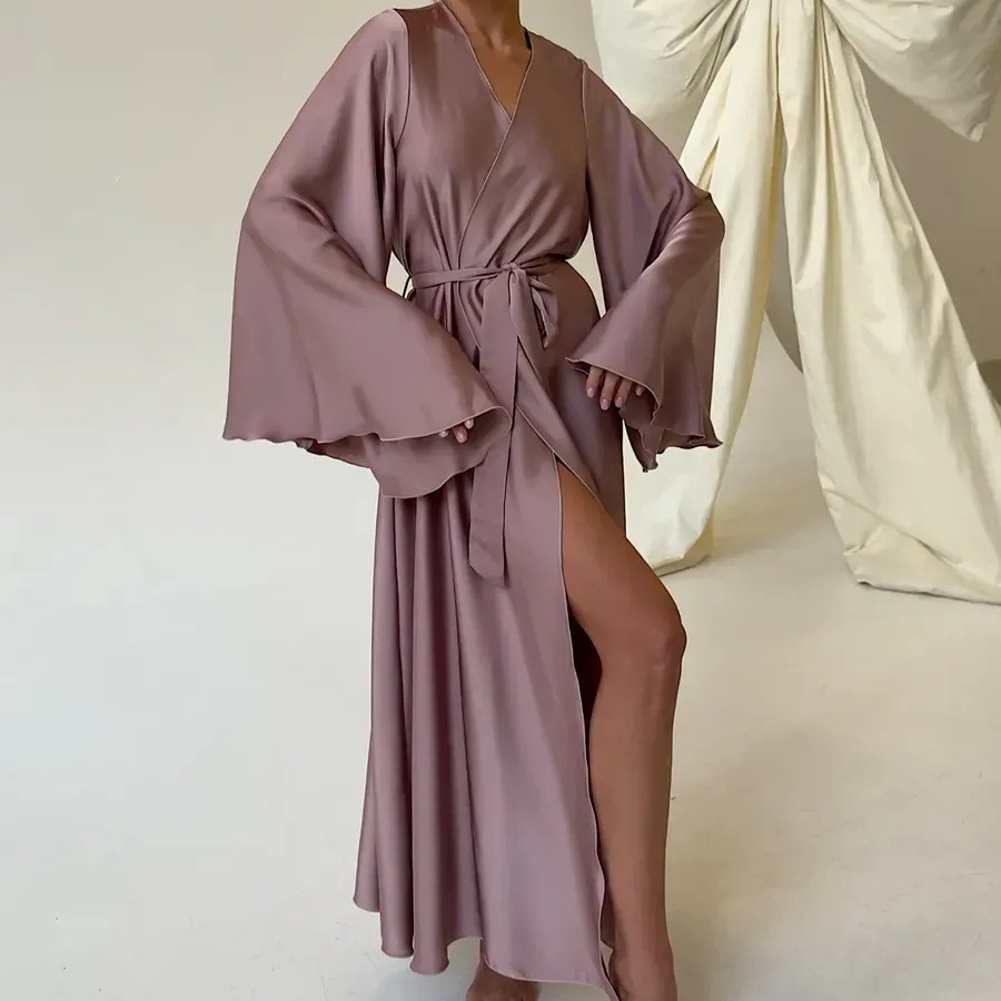Soft, Lace-up V-neck Womens Draping Nightgown