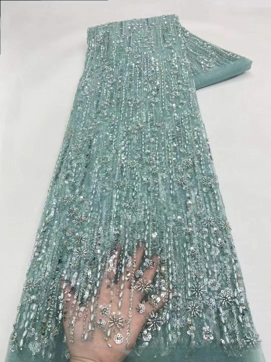 French Wedding Dress Bead Tube Fabric African Bridal Dress Lace - Image 6