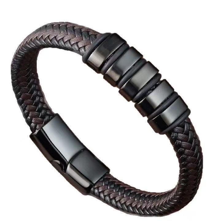 Men's Business Titanium Steel Leather Bracelet
