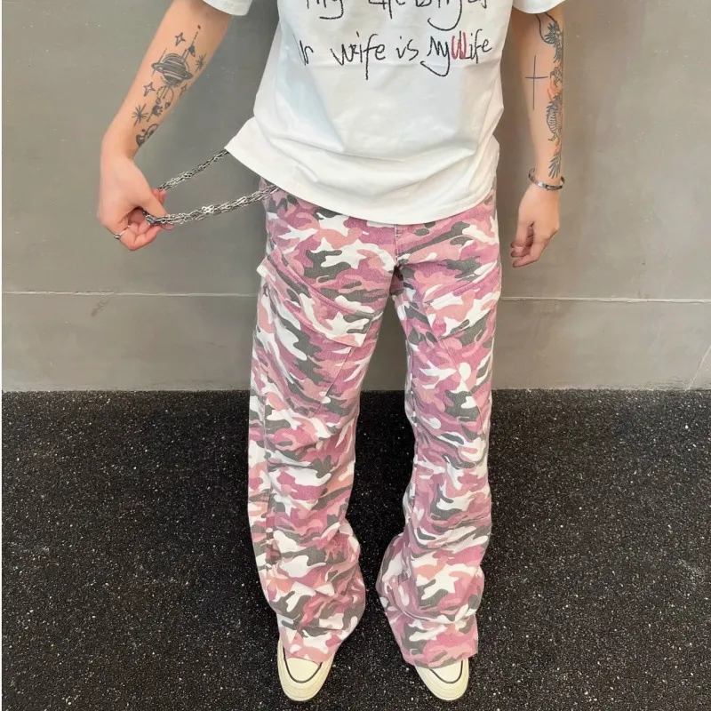 Women's Camouflage Loose Casual Bootcut Trousers - Pink