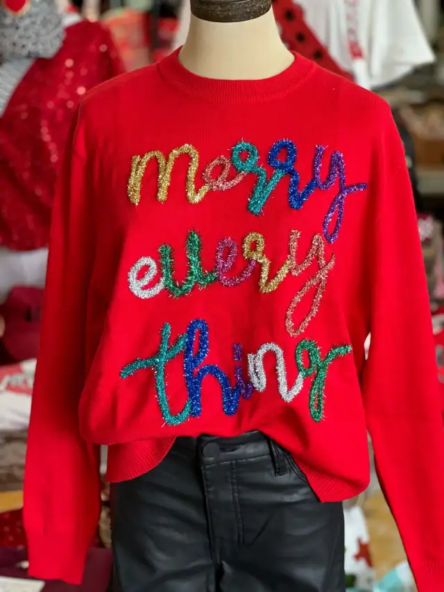 European And American Autumn And Winter Festival Cotton Ribbon Letters Embroidered Sweater Red - Shop at LoveMi
