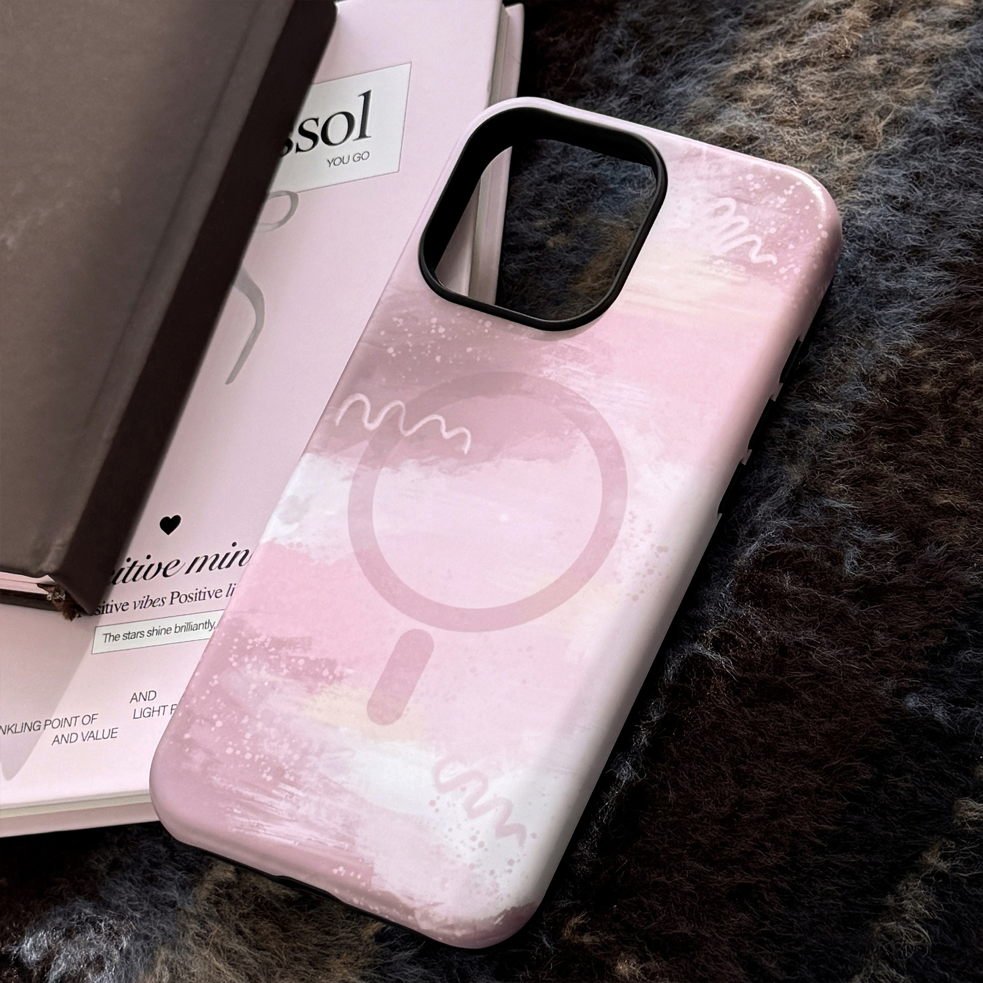 Magnetic Phone Case With A Pink-brown Gradient Design And Built-in Stand