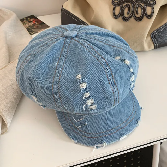 Retro Make Old Ripped Denim Beret Women Smalt M - Shop at LoveMi