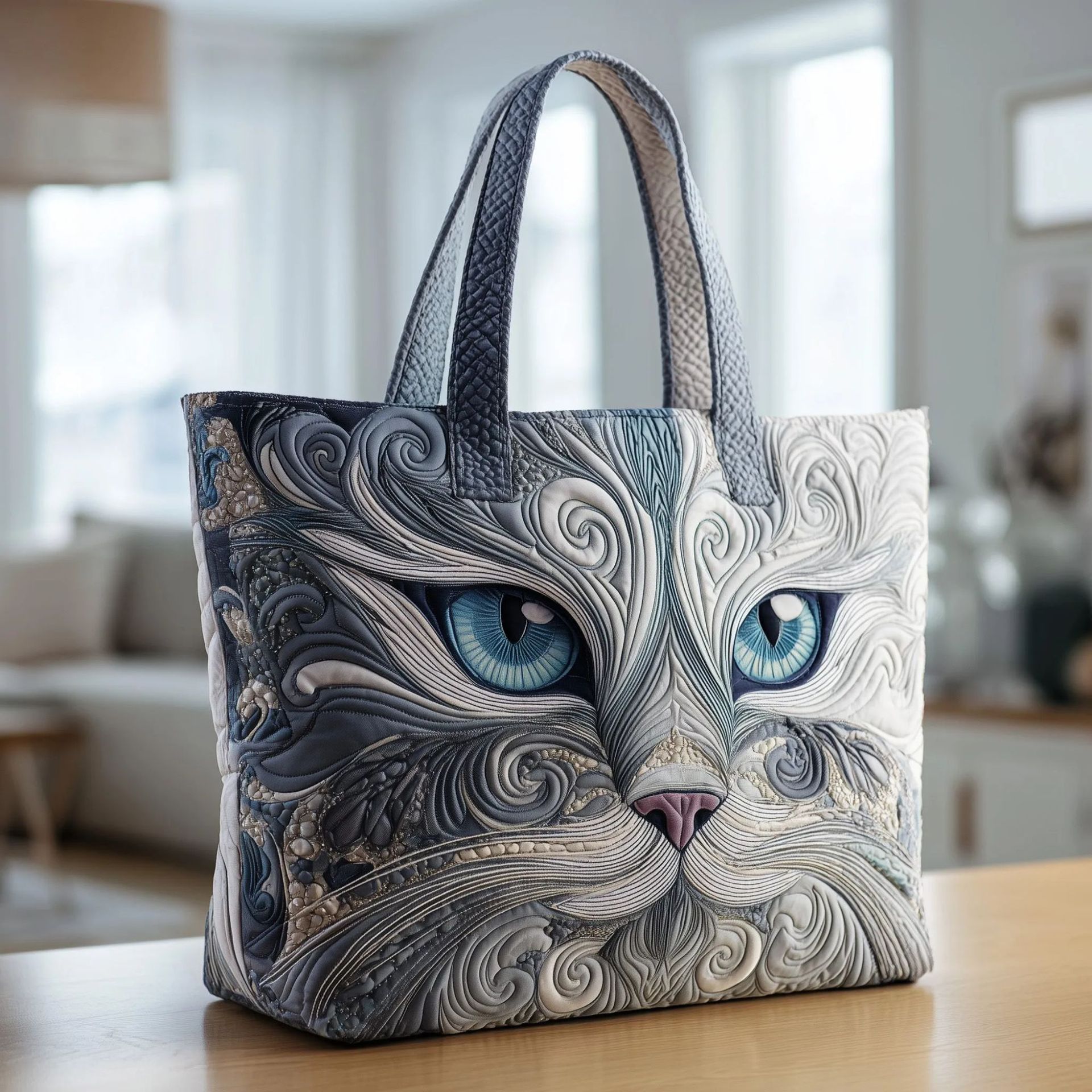 Creative, High-Capacity Tote Bag With Digital Print And Quilted Embroidery