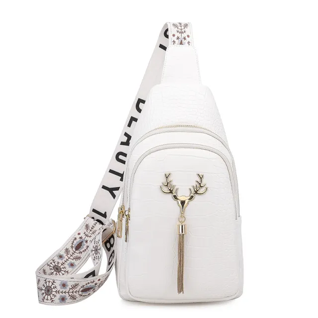 Deer Tassel Design Crossbody Bag Fashion Letter Embroidery Chest Bags For Women White - Shop at LoveMi