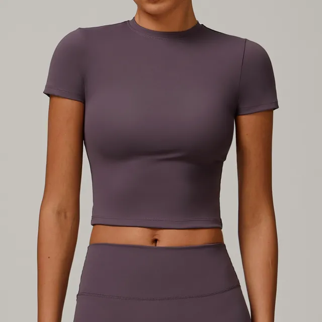 Slim Fit All matching Outdoor Sports Short Sleeve Women Eggplant L - Shop at LoveMi
