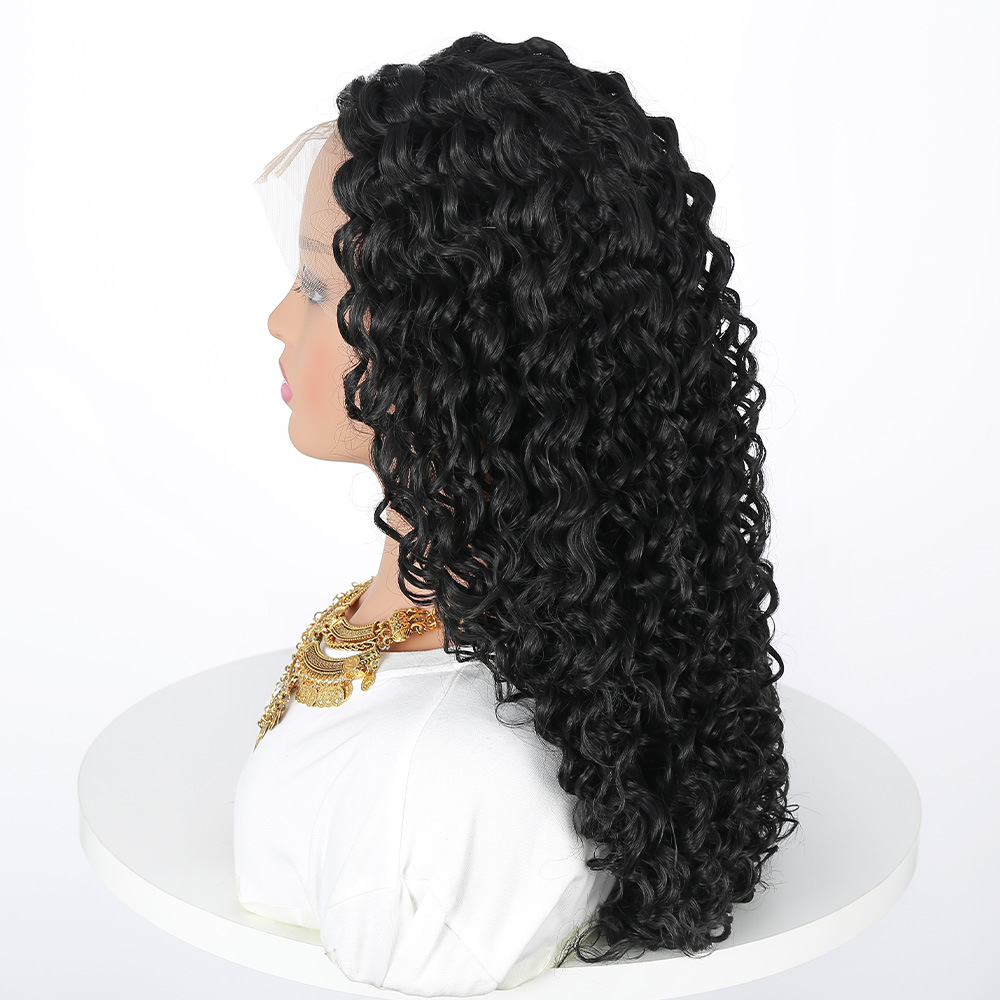 Women's Fashion Front Lace Long Curls Wig Chemical Fiber Head Cover Cxcj209 Black - Shop at LoveMi