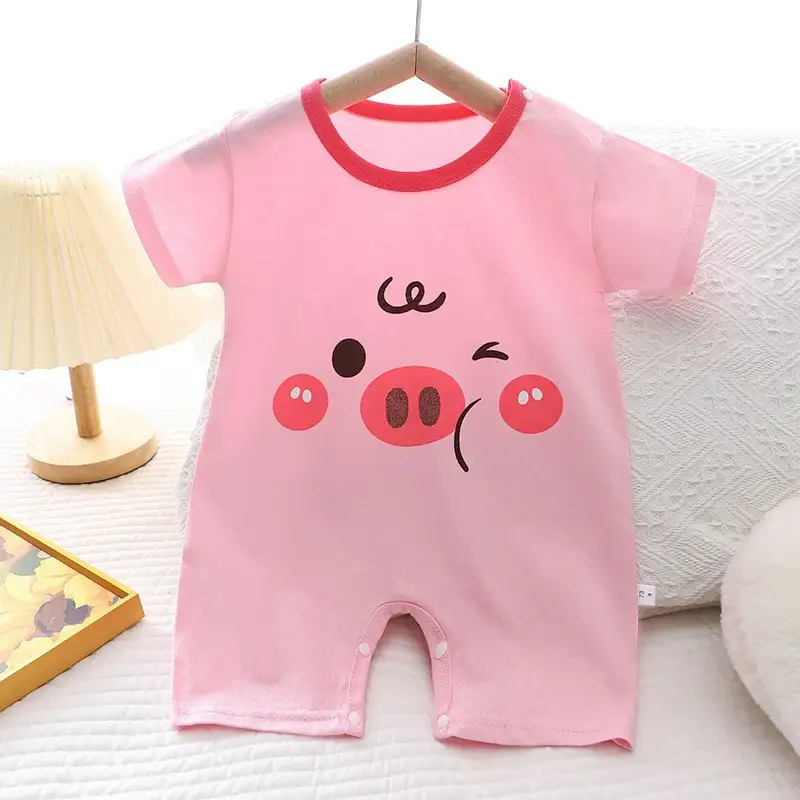 Cotton Summer New Korean Style Baby Boy Thin Women's Short-sleeved Children's Jumpsuit