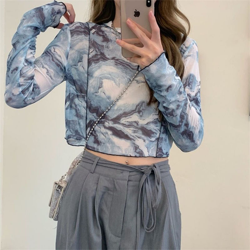 Summer New Short Tie-dyed Bottoming Shirt For Women Underwear Crew Neck
