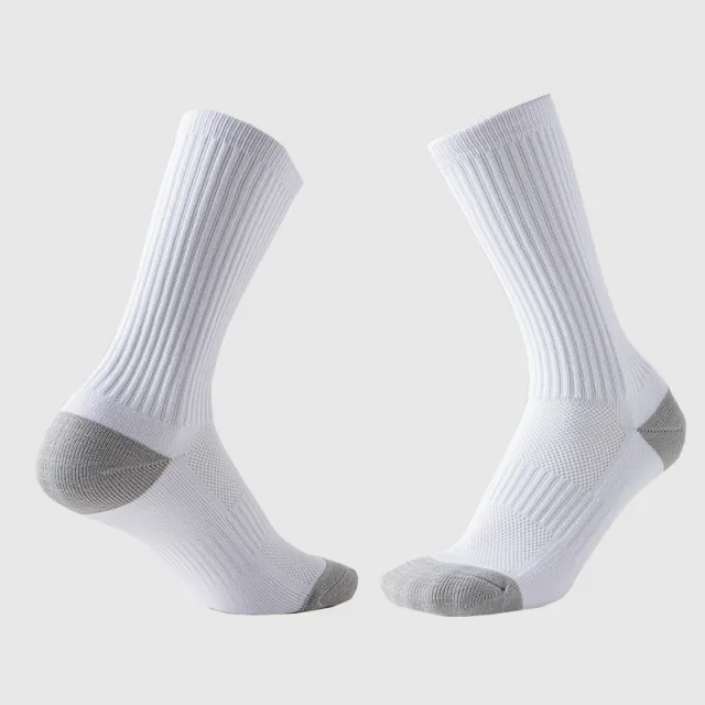 Solid Color Non slip Football Socks Dispensing Shock absorbing Wear resistant White Gray Heel - Shop at LoveMi