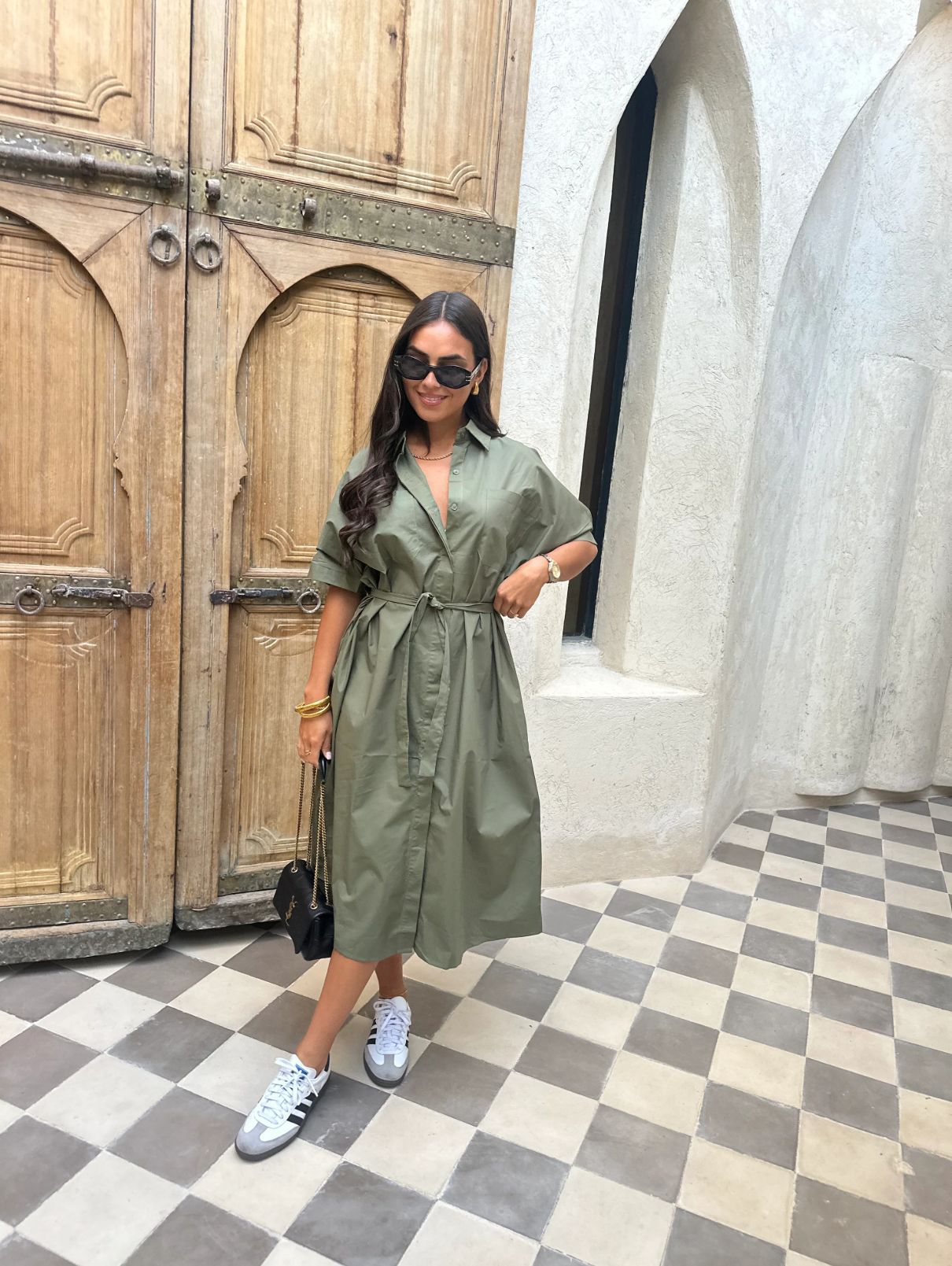Women's Fashion Long Shirt Belt Dress