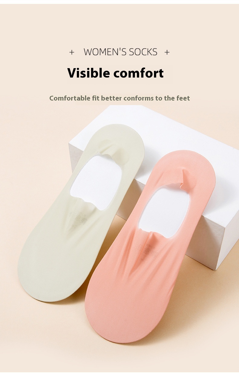 Breathable Women's Invisible Summer Socks. Product information: Pattern: solid color. Color: black, white, pink, light skin, blue, orange, light gray, light green, purple. Specifications: Bare socks, white paper card packaging. Main fabric composition: Co