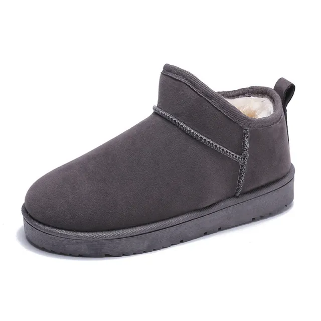 Solid Color Cotton Shoes Casual Sports Short Fleece lined Boots Gray - Shop at LoveMi