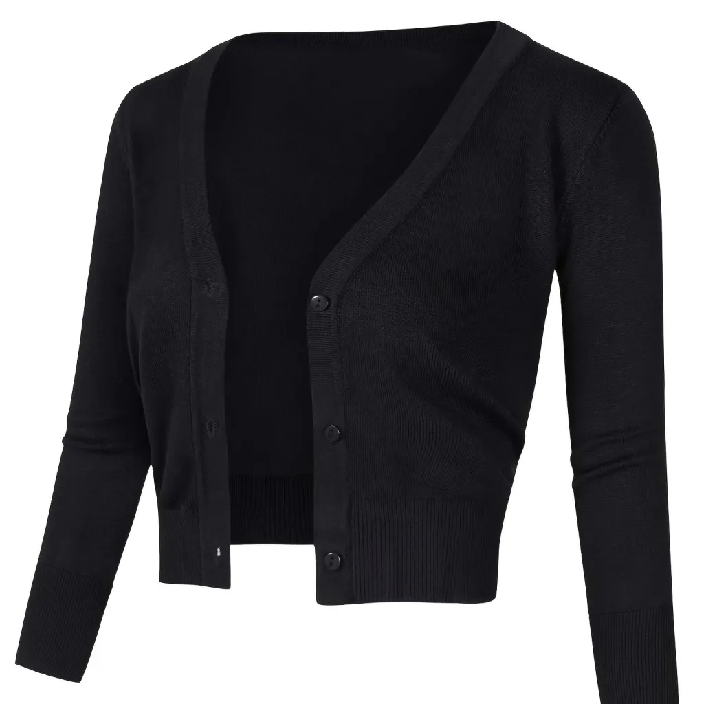 Solid Color Button Up Front Woolen Sweater For Casual Wear - Black