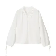 Women's Fashion Simple Bamboo Linen Shirt - White - View 1