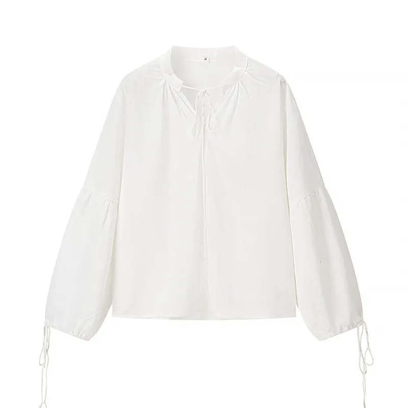Women's Fashion Simple Bamboo Linen Shirt - White