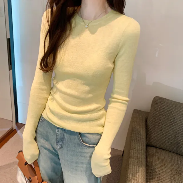 Thread Fitted Slimming Pullover Bottoming Sweater Yellow - Shop at LoveMi