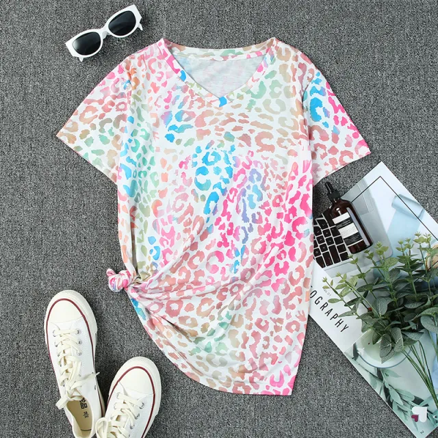 Leopard Print Contrast Color T shirt Women's Pullover Top Leopard - Shop at LoveMi