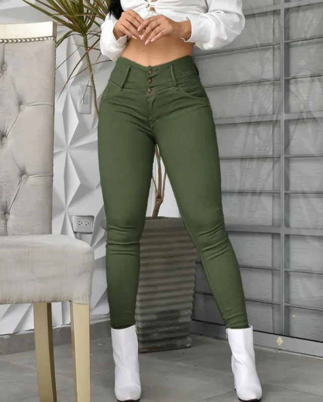 Women's Fashion Casual High Waist Tights Army Green - Shop at LoveMi