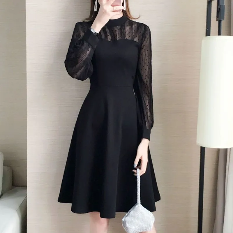 Slimming Long Sleeve Lace Underdress - Black