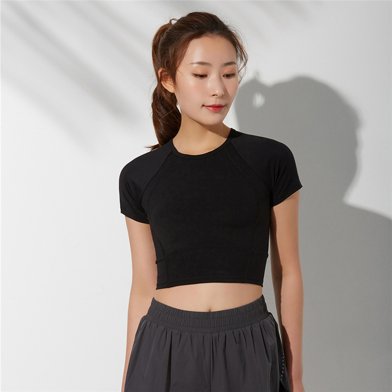 Autumn New Yoga Wear Blouse Sports Tights Short sleeved T shirt For Women Black - Shop at LoveMi
