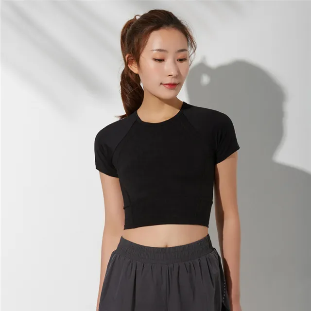 Autumn New Yoga Wear Blouse Sports Tights Short sleeved T shirt For Women Black - Shop at LoveMi