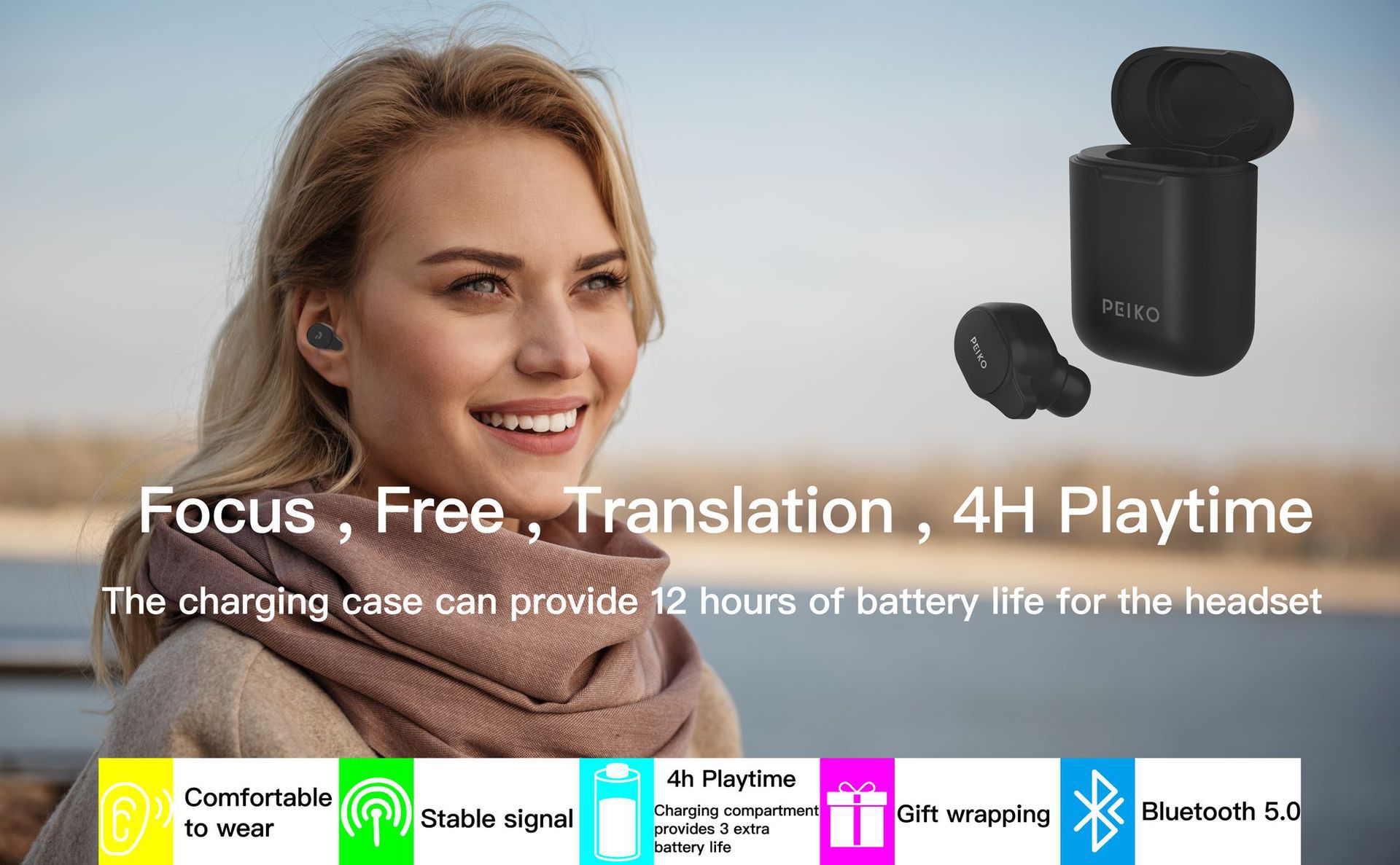 Smart Bluetooth Translation Headphones Instant Wireless Headset Language — foto 4